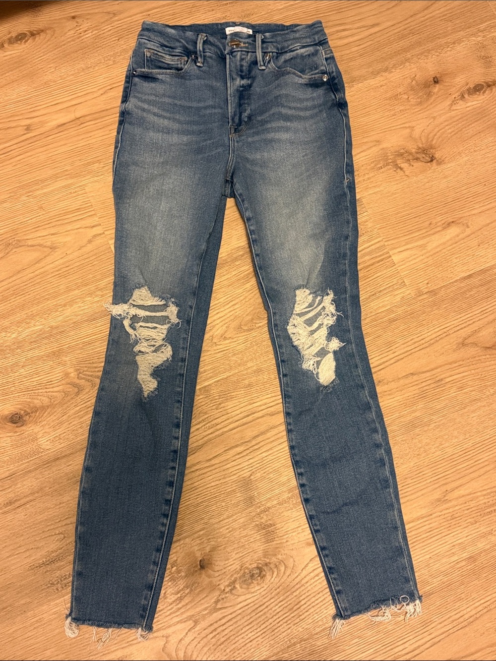 Good American Dark Blue Distressed Skinny Jeans - Picture 2 of 4